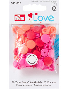 Set of 30 Color Snaps press buttons 12.4 mm - Red, pink, and peach