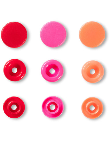 Set of 30 Color Snaps press buttons 12.4 mm - Red, pink, and peach