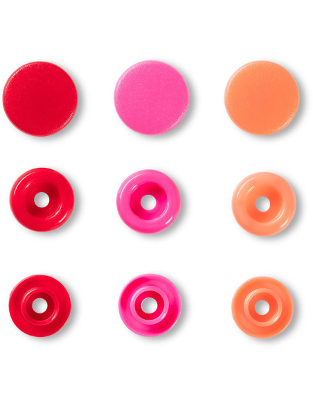 Set of 30 Color Snaps press buttons 12.4 mm - Red, pink, and peach