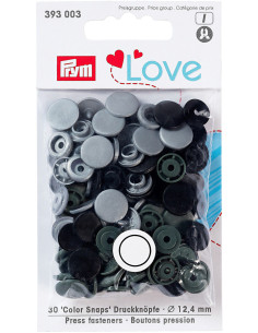 Set of 30 Color Snaps press buttons 12.4 mm - Gray, anthracite, and black