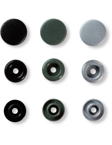 Set of 30 Color Snaps press buttons 12.4 mm - Gray, anthracite, and black