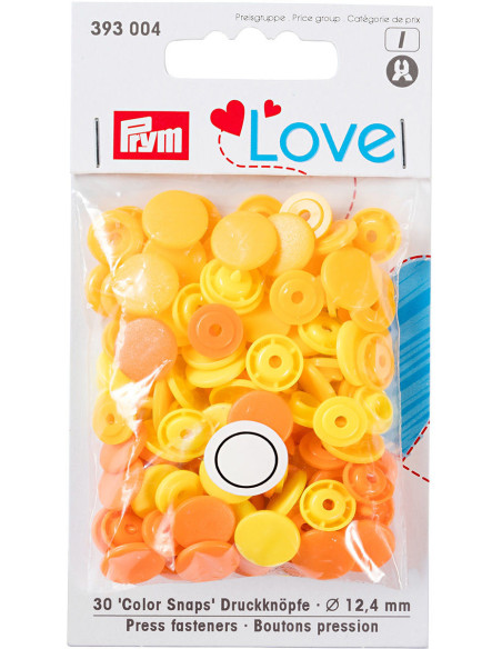 Set of 30 Color Snaps press buttons 12.4 mm - Yellow, yellow-orange, and orange