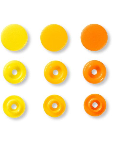 Set of 30 Color Snaps press buttons 12.4 mm - Yellow, yellow-orange, and orange