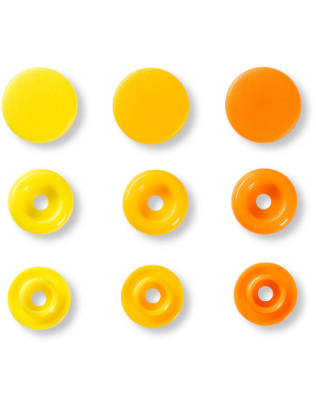 Set of 30 Color Snaps press buttons 12.4 mm - Yellow, yellow-orange, and orange