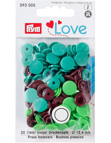 Set of 30 Color Snaps fasteners 12.4 mm - Green, light green, and brown