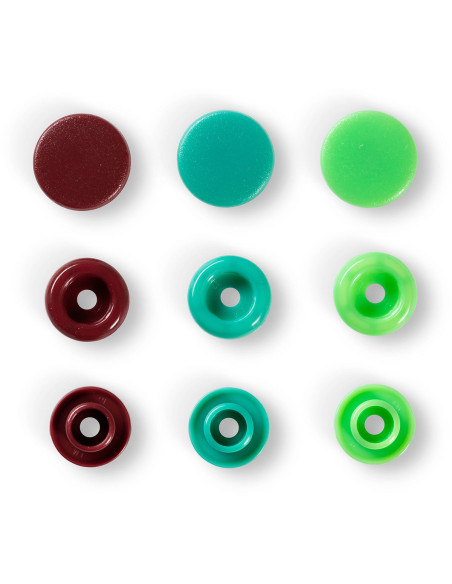 Set of 30 Color Snaps fasteners 12.4 mm - Green, light green, and brown