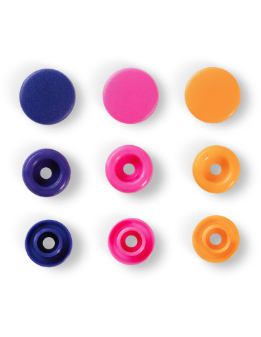 Set of 30 Color Snaps press buttons 12.4 mm - Orange, fuchsia, and purple