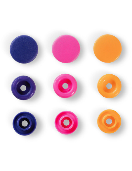 Set of 30 Color Snaps press buttons 12.4 mm - Orange, fuchsia, and purple