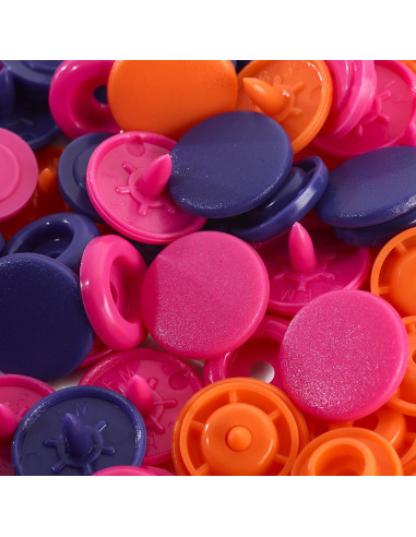 Set of 30 Color Snaps press buttons 12.4 mm - Orange, fuchsia, and purple