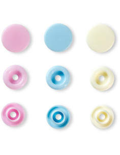 Set of 30 Color Snaps press buttons 12.4 mm - Pink, light blue, and off-white 2