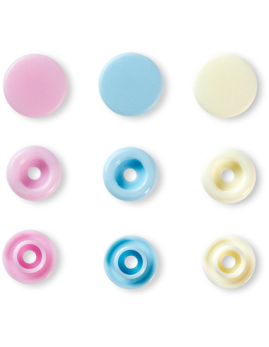 Set of 30 Color Snaps press buttons 12.4 mm - Pink, light blue, and off-white