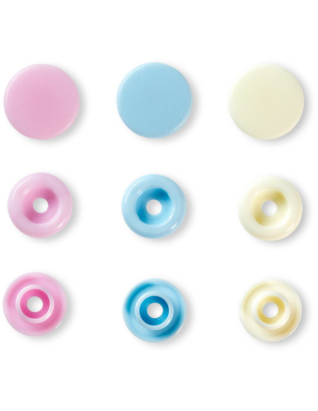 Set of 30 Color Snaps press buttons 12.4 mm - Pink, light blue, and off-white