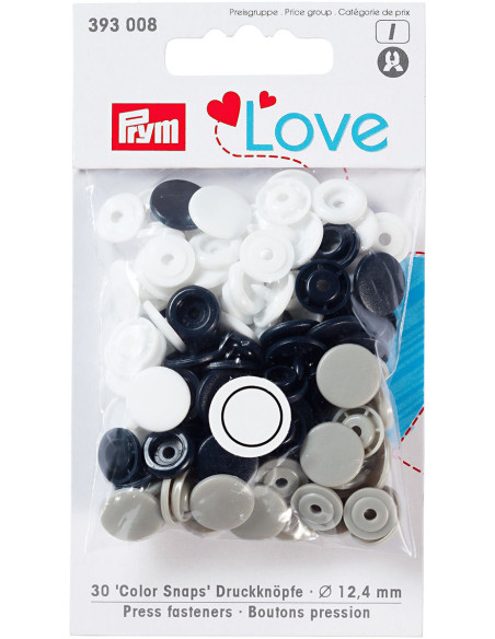 Set of 30 Color Snaps press buttons 12.4 mm - Navy, gray, and white