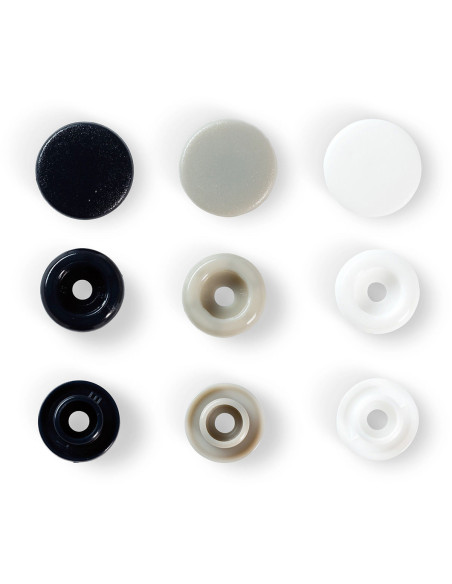 Set of 30 Color Snaps press buttons 12.4 mm - Navy, gray, and white