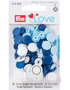 Set of 30 Color Snaps press buttons 12.4 mm - Blue, white, and light blue