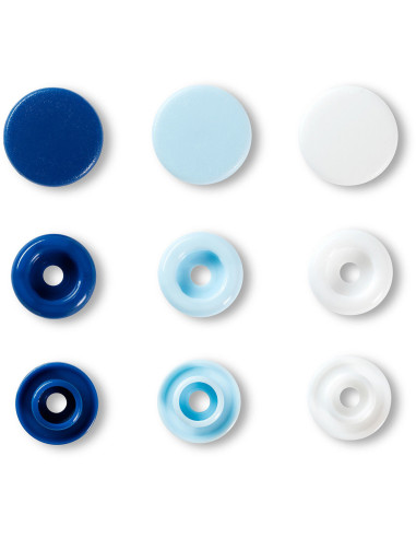 Set of 30 Color Snaps press buttons 12.4 mm - Blue, white, and light blue