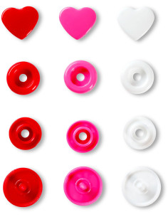 Set of 30 Color Snaps Heart Press Studs 12.4 mm - Red, White, and Fuchsia 2