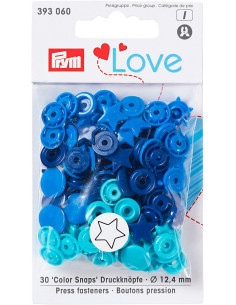 Set of 30 Color Snaps Star Press Studs 12.4 mm - Blue, Turquoise, and Ink