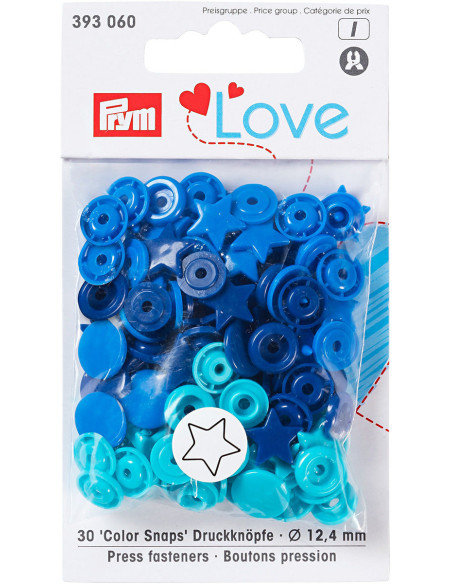 Set of 30 Color Snaps Star Press Studs 12.4 mm - Blue, Turquoise, and Ink