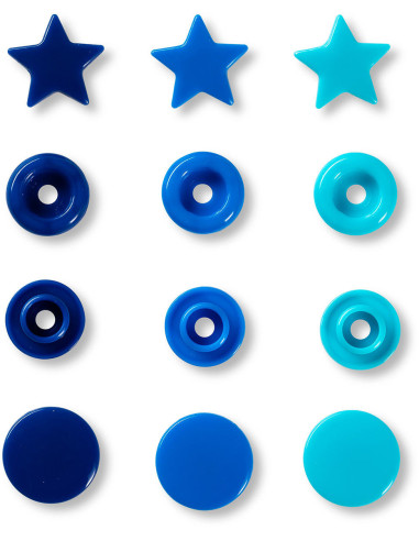 Set of 30 Color Snaps Star Press Studs 12.4 mm - Blue, Turquoise, and Ink