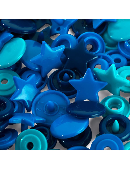 Set of 30 Color Snaps Star Press Studs 12.4 mm - Blue, Turquoise, and Ink