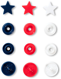 Set of 30 Color Snaps Star Press Studs 12.4 mm - Red, White, and Navy 2