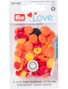 Set of 21 Color Snaps Flower Press Studs 13.6 mm - Yellow, Red, and Orange