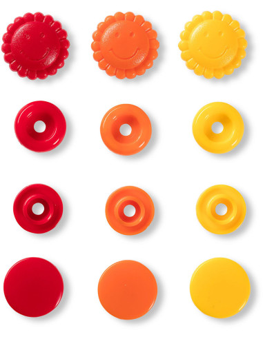 Set of 21 Color Snaps Flower Press Studs 13.6 mm - Yellow, Red, and Orange