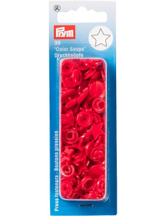 Set of 30 Color Snaps Star Press Studs 12.4 mm - Red