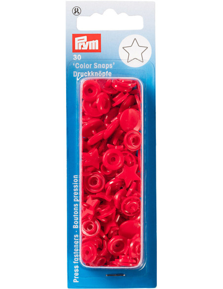 Set of 30 Color Snaps Star Press Studs 12.4 mm - Red