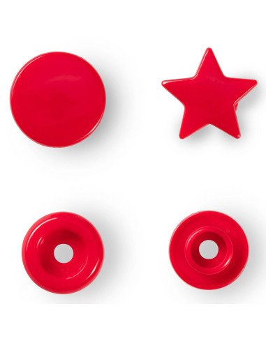 Set of 30 Color Snaps Star Press Studs 12.4 mm - Red