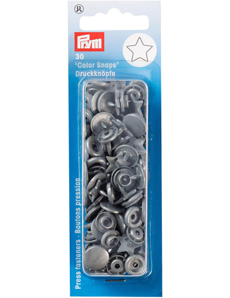 Set of 30 Color Snaps Star Press Studs 12.4 mm - Silver Gray