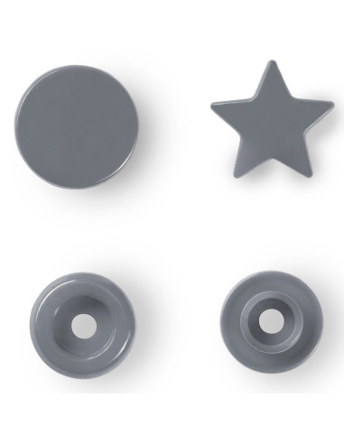 Set of 30 Color Snaps Star Press Studs 12.4 mm - Silver Gray