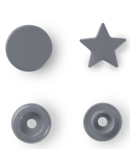 Set of 30 Color Snaps Star Press Studs 12.4 mm - Silver Gray
