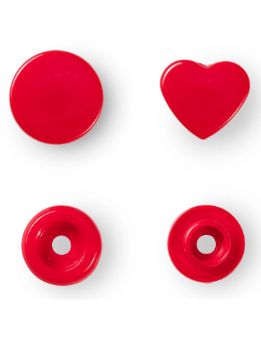 Set of 30 Color Snaps Heart Press Studs 12.4 mm - Red