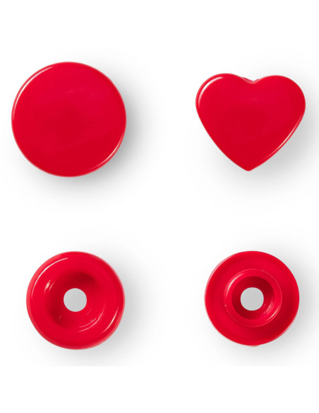 Set of 30 Color Snaps Heart Press Studs 12.4 mm - Red