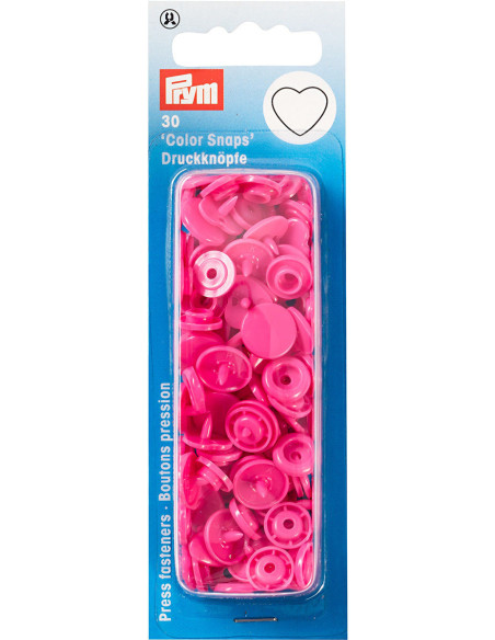 Set of 30 Color Snaps Heart Press Studs 12.4 mm - Fuchsia