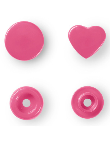 Set of 30 Color Snaps Heart Press Studs 12.4 mm - Fuchsia