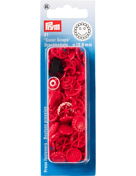 Set of 21 Color Snaps Flower Press Studs 13.6 mm - Red