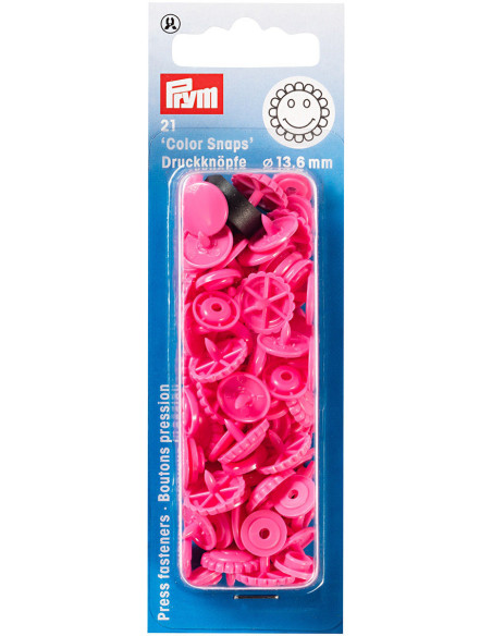 Set of 21 Color Snaps Flower Press Studs 13.6 mm - Fuchsia