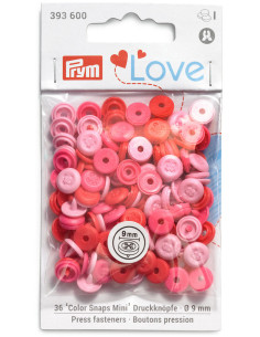 Set of 36 Color Snaps Mini 9 mm Optical Snap Buttons - Pink, Fuchsia, and Red