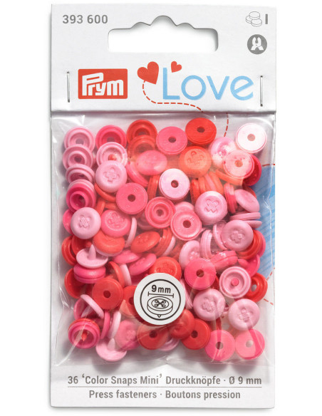 Set of 36 Color Snaps Mini 9 mm Optical Snap Buttons - Pink, Fuchsia, and Red