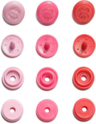 Set of 36 Color Snaps Mini 9 mm Optical Snap Buttons - Pink, Fuchsia, and Red