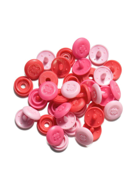 Set of 36 Color Snaps Mini 9 mm Optical Snap Buttons - Pink, Fuchsia, and Red