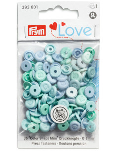 Set of 36 Color Snaps Mini 9 mm Snap Buttons - Mint, Aqua Green, and Blue