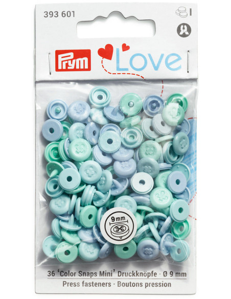 Set of 36 Color Snaps Mini 9 mm Snap Buttons - Mint, Aqua Green, and Blue