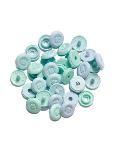 Set of 36 Color Snaps Mini 9 mm Snap Buttons - Mint, Aqua Green, and Blue