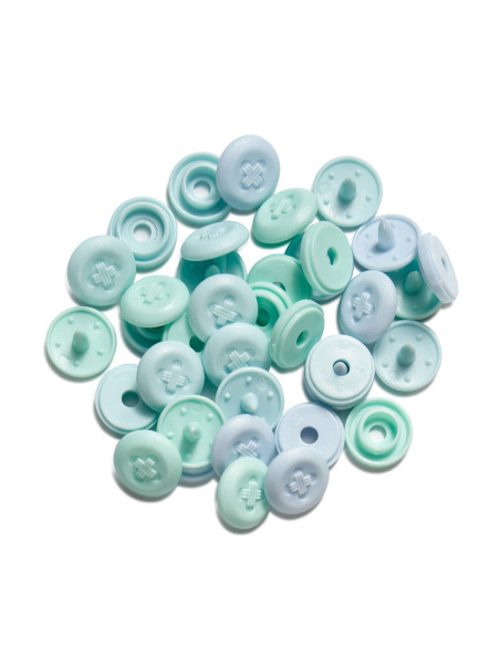 Set of 36 Color Snaps Mini 9 mm Snap Buttons - Mint, Aqua Green, and Blue