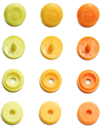 Set of 36 Color Snaps Mini 9 mm Optical Snap Buttons - Yellow, Orange-Yellow, and Orange