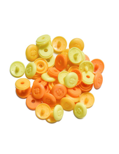 Set of 36 Color Snaps Mini 9 mm Optical Snap Buttons - Yellow, Orange-Yellow, and Orange